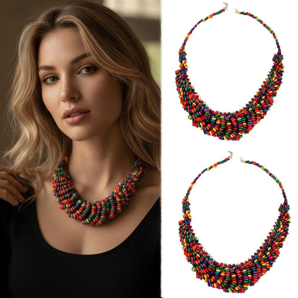 Hand Woven Bohemian Necklace Wooden Neck Chain New Statement Necklace For Women