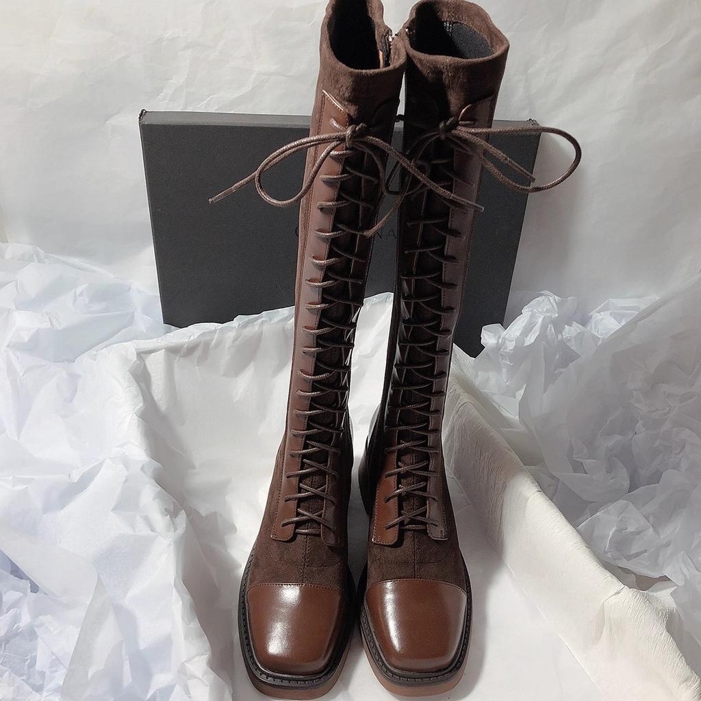Cross-tied Over The Knee Boots for Women Autumn Winter Shoes Low Heeled Long Boots Sexy Suede Thigh High Boots New Botas Mujer