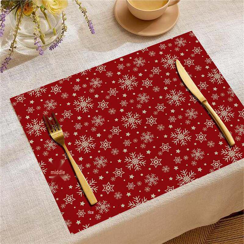Christmas Digital Print Heat-Resistant Linen Placemat: European and American Birthday Party Table Decor