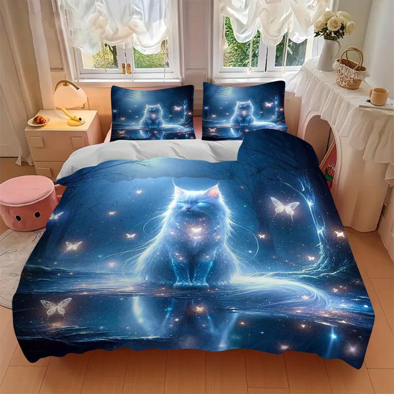 3pcs Anime Cat Fantasy Bedding Set - Includes One Quilt Cover and Two Pillowcases (No Core) - Home Decor, Festival Gift, Polyester Fabric, S