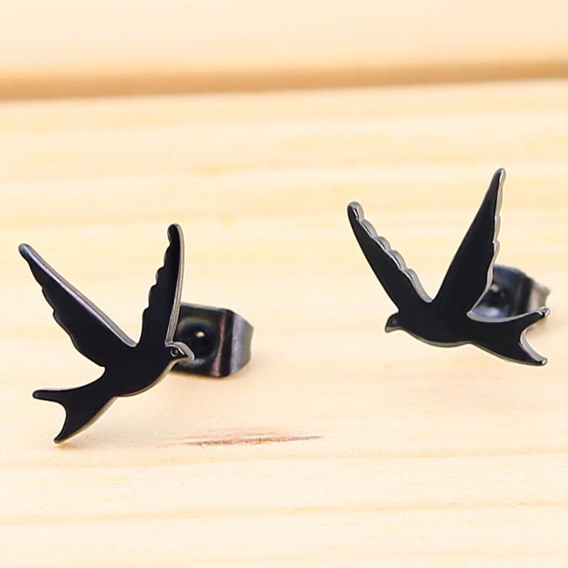 Korean Style Stainless Steel Swallow Bird Stud Earrings