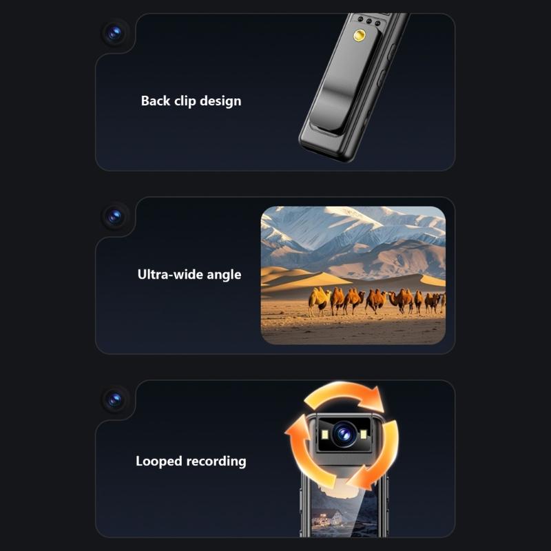 180°Rotating Lens Body Camera 120°Wide Angle 2K Resolution Builts In Display Screen For Evidence Collection Recording