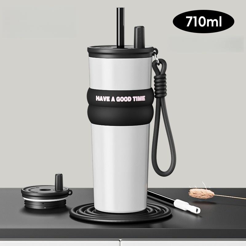710ML Large-capacity Thermos Cup  316 Stainless Steel Accompanying Coffee Cup Children's Car Straw Water Cup