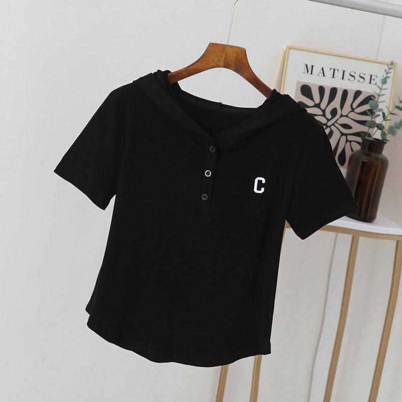 2022 Summer Korean Hooded Button T-shirt - Hot Celebrity Short-Sleeve, Loose Fit for Female Students