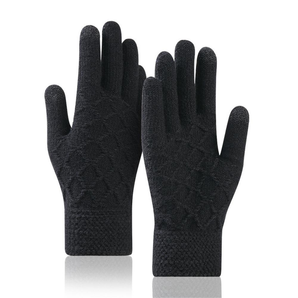 Full Finger Gloves Double Layer Mittens Knitted Gloves Leather Label Gloves For Cold Weather Activities Touchscreen Compatible