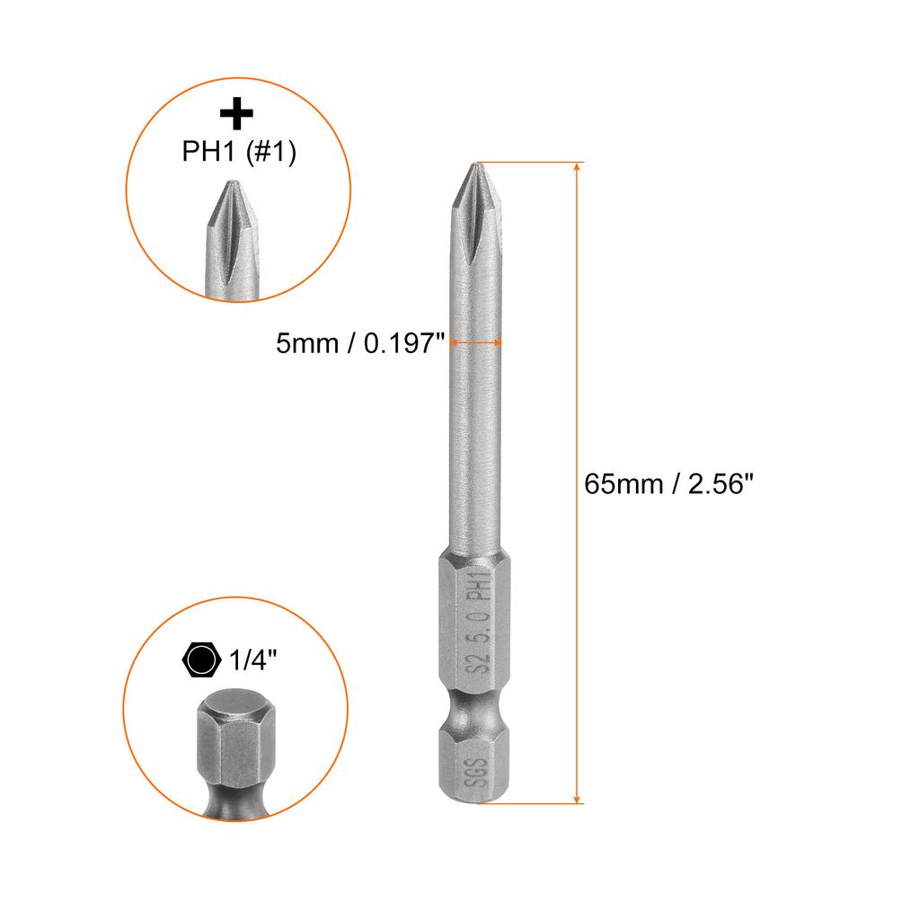Magnetic Phillips Screwdriver Bit PH0 PH1 PH2 PH3 1/4" Hex Shank 65mm S2 Steel Screw Driver Bit Cross Head Electric Drill Bits