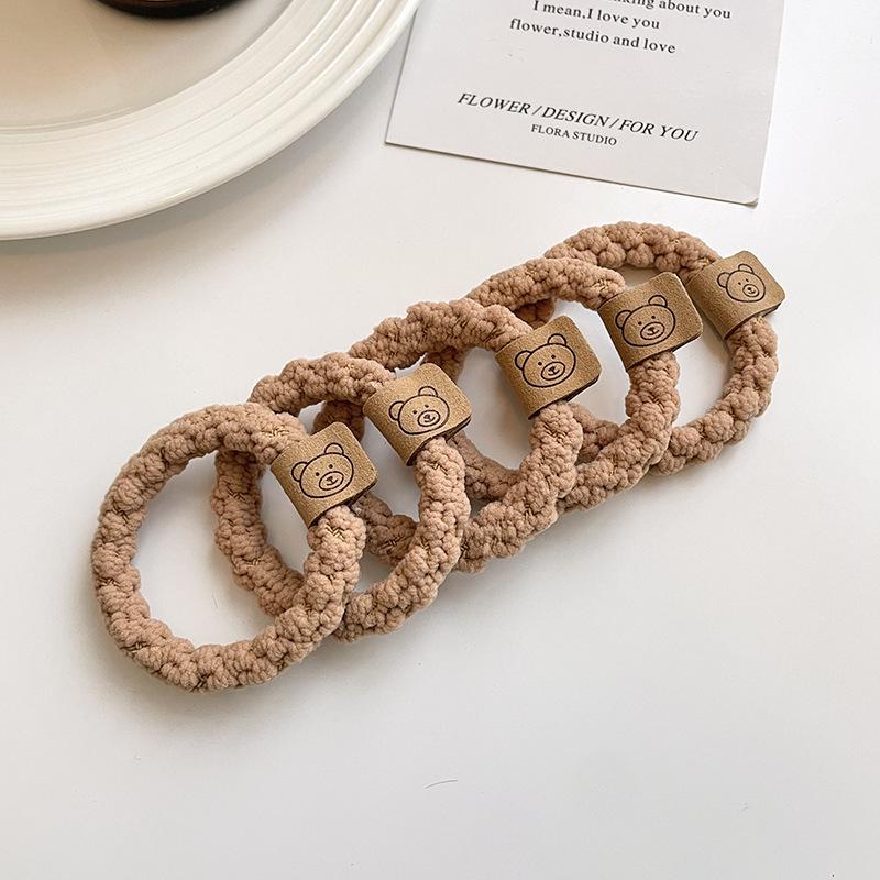 

2025 Милая плюшевая резинка для волос с медведем для высоких хвостиков - прочная, высокоэластичная веревка для волос на осень/зиму