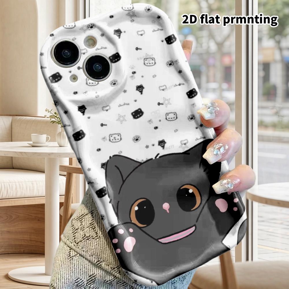 Phone Case: 2D Flat Design Suitable for iPhone 18 17 16 15 14 13 Pro Film Protective Case, Couple Style, Little Black Cat, Christmas and Halloween Gif