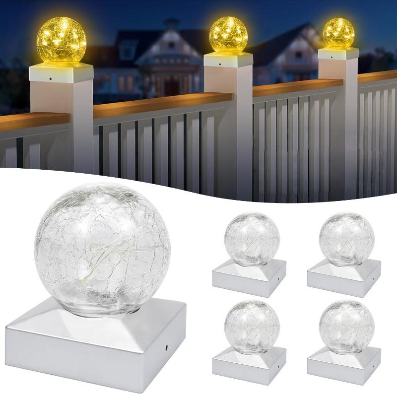 

New Model Solar-powered Outdoor Garden LED Decorative Atmosphere Lighting Column Headlight Cracked Glass Ball Light White light-1pc