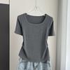 Plus Size Square Neck Standard Sleeve T-Shirt Loose Slimming Ribbed Base Top Versatile Breathable Soft Material Flattering Slim Women Top