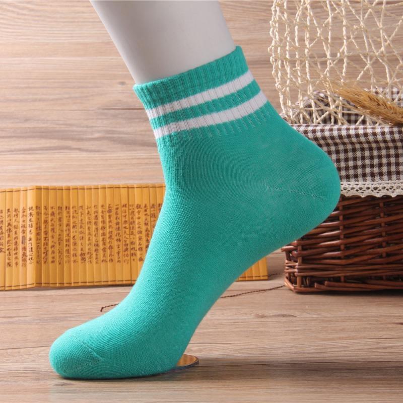 Socks Women's Spring and Summer Two-bar Solid Colour Sports and Leisure Mid-calf Socks Breathable Sweat Anti-odour Short Male