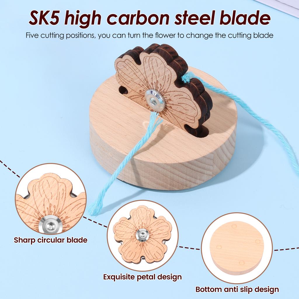 Wooden Yarn Bowl Holder Crochet Yarn Bowl with Lid Efficient Knitting Yarn Bowl Storage and Thread Cutter Yarn Bowl Set for DIY