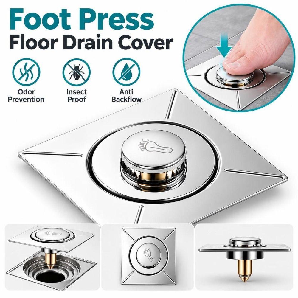 Stainless Steel Floor Drain Cover Foot Press Floor Drain Stopper Bathroom Drainage