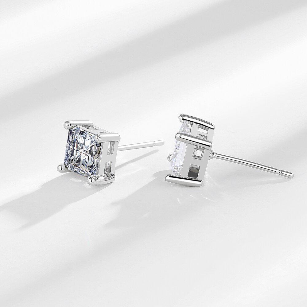 Korean Luxury Copper-Plated Zircon Square Earrings - European & American Cross-Border Piercing Studs