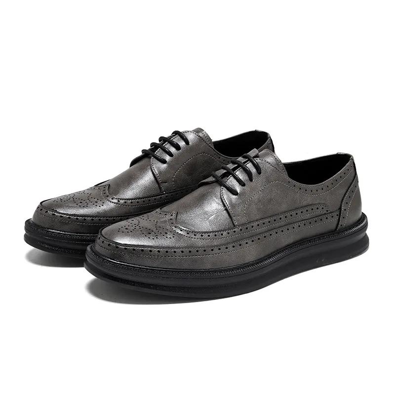 Classic Brogue Shoes Men Genuine Leather Luxury Men's Casual Business Shoes Lace-up Brown Shoes for Men Sapato Social Masculino