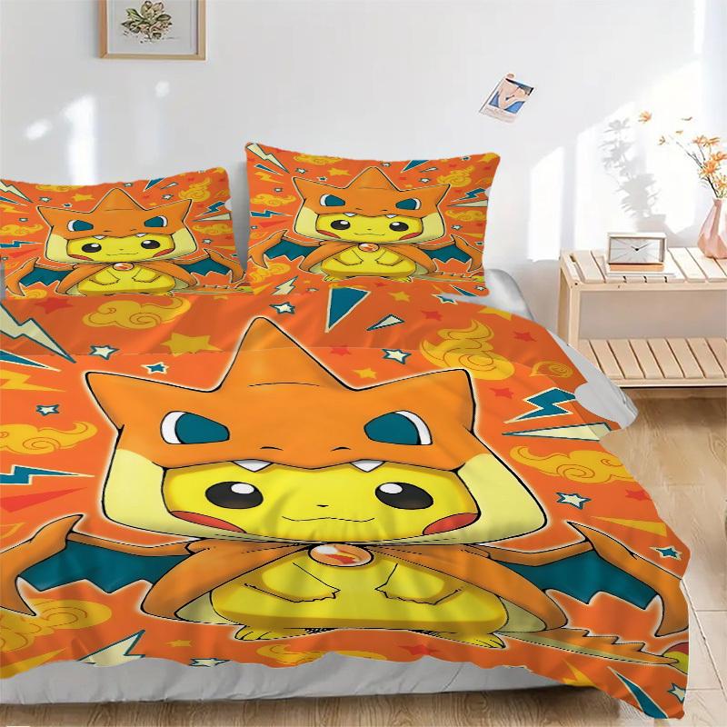 

3pcs Pikachu Charmander Duvet Cover Set, 1 Duvet Cover + 2 Pillowcases (No Insert), High-Definition Print, Home & Dorm Set yy251208082 135x200cm