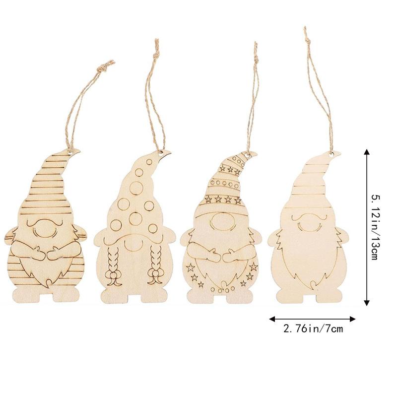 36Pcs Christmas Wooden Gnome Ornaments Unfinished Elf Cutouts DIY Craft Painting Decoration Hanging Slices for Holiday Decor