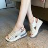 Thick-soled wedge sandals women's new summer high-heeled fish mouth women's shoes hollow height-increasing muffin shoes size 42