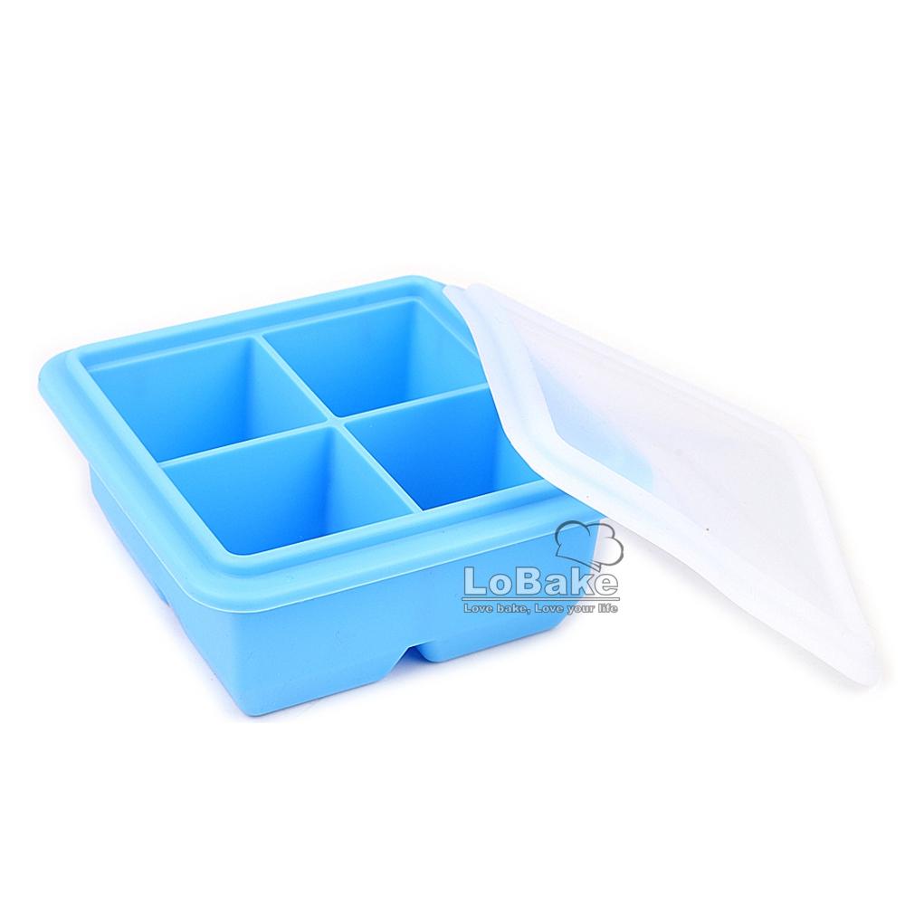 4 Cavities Silicone Ice Cube Box with Lid Cover Self-made Supplementary Food Making Box Freezer Refrigerator DIY Kitchen Gadgets