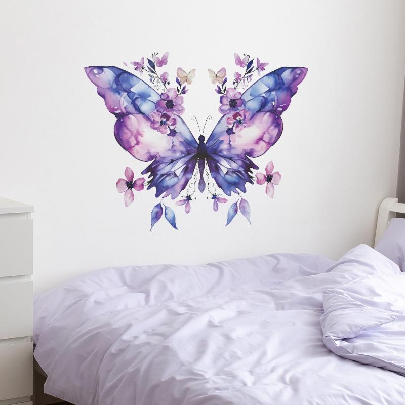 1PCS Fantasy Purple Butterfly Flowers Bedroom Living Room Wall Beautify Decorative Wall Sticker PVC Material Wall Decoration