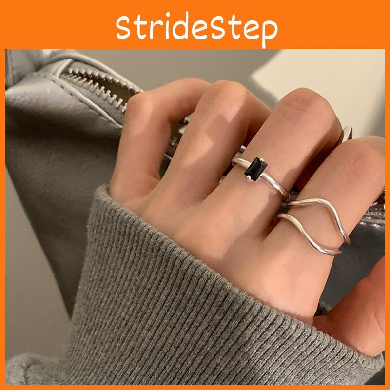 Trendy Black Zircon Wave Ring For Women Stylish Adjustable Copper Geometric Design