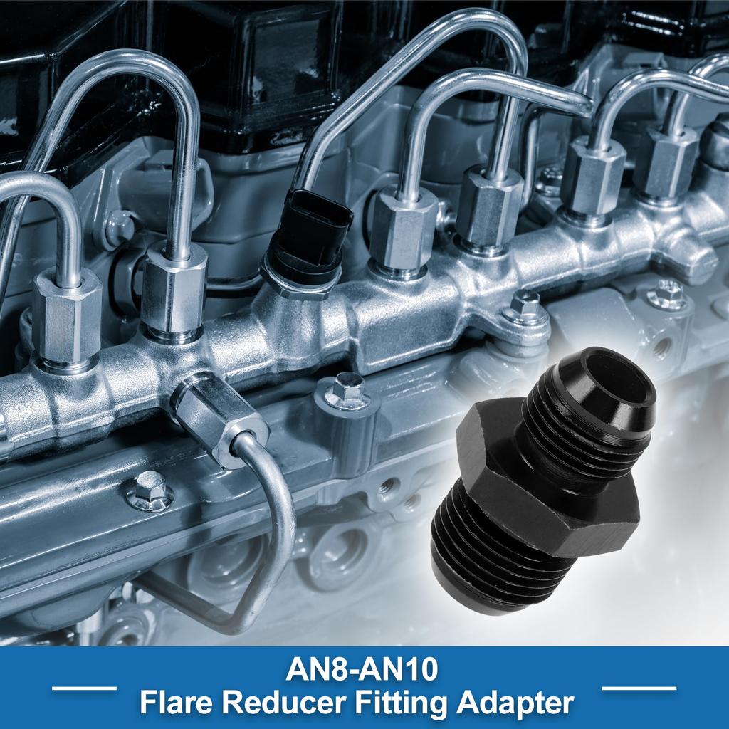 A ABSOPRO Female Flare Reducer Hose Fitting Adapter AN8 AN10 Fuel Line Connector Aluminum Black
