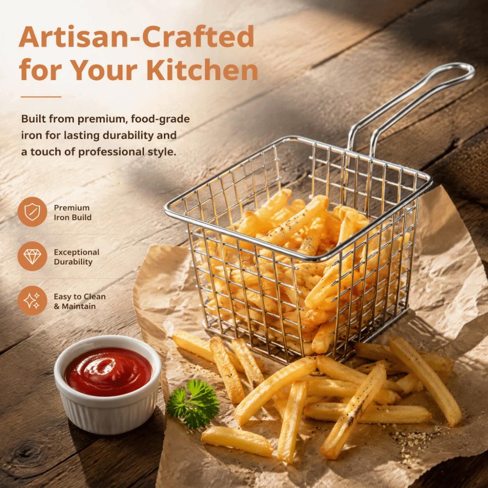 Square Shape French Fry Holder Silver Rose Gold Gold Frying Strainer Fryer Basket Cooking Frying