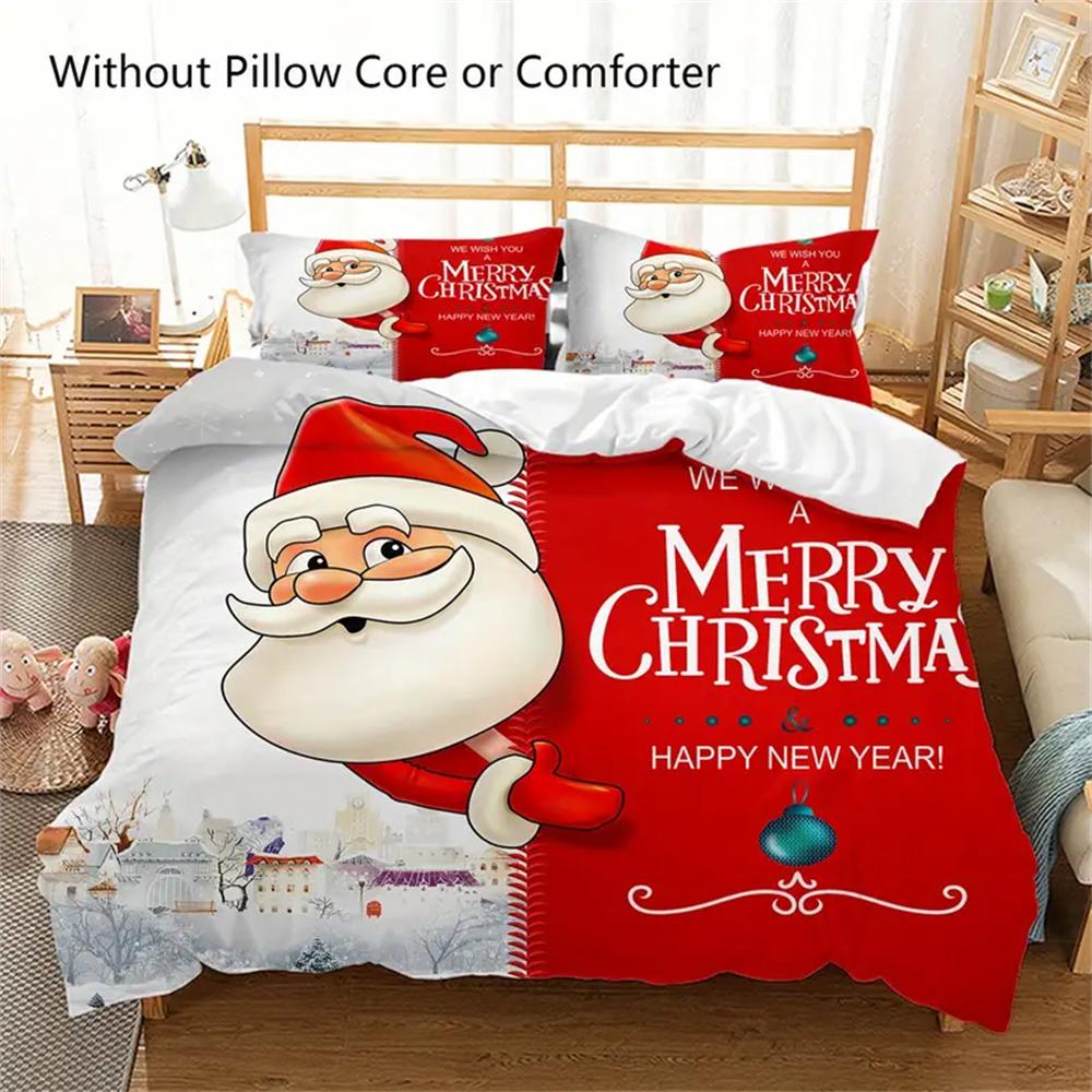 

Merry Christmas Farmhouse Duvet Cover Set - Soft Microfiber Bedding with Santa Claus Xmas Tree Pattern for Bedroom EU Single 135x200cm