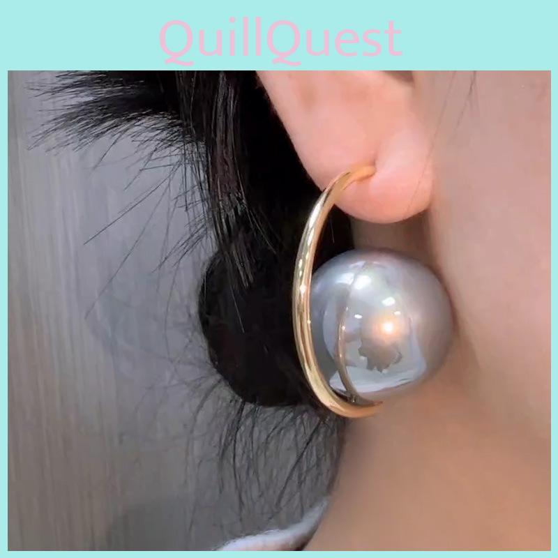 Exquisite Oversized Pearl Stud Earrings Trendy Geometric Shapes For Women 2024