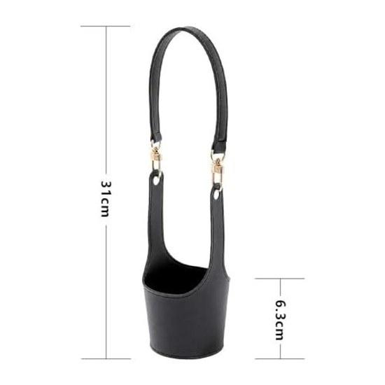 PU leather cup holder waterproof shoulder carry handbag drink black