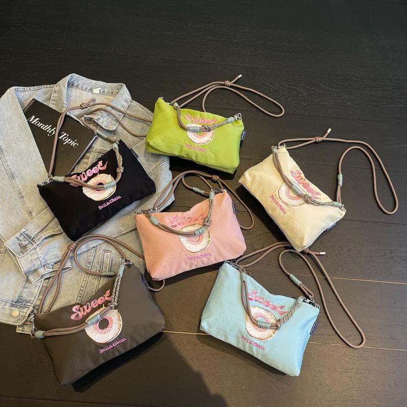 Crossbody bag women's small fresh embroidery small square bag nylon cloth portable shoulder underarm bag niche fashion bag