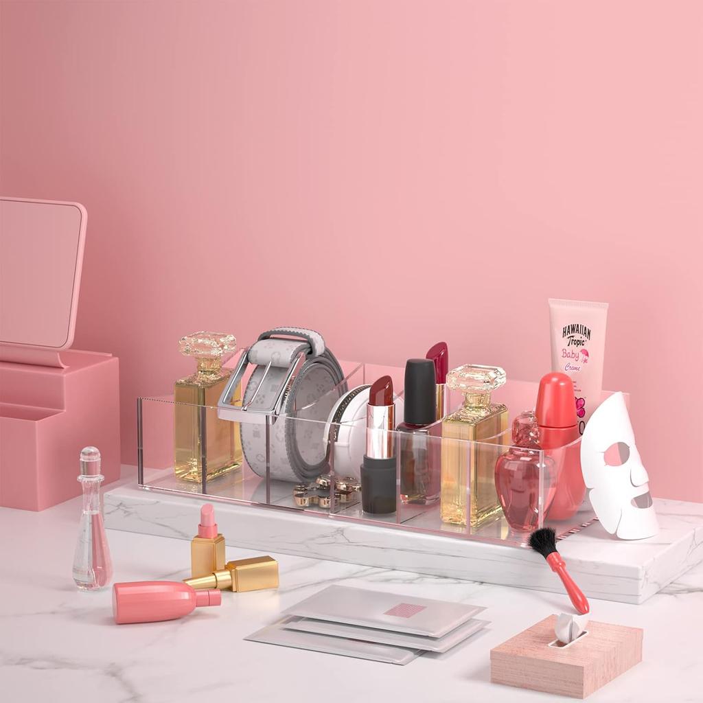 Belt Organizer, Acrylic Belt Storage Holder for The Closet and Drawer, 6 Compartments Belt Container Clear Display Case for Tie and Bow Tie