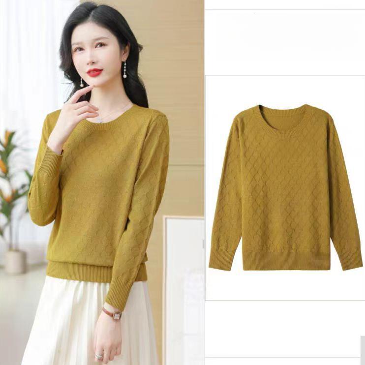 Cashmere Sweater for Women's Autumn and Winter Round-neck Loose Pullover Solid-color Long-sleeved Knitted Sweater Inner Layer Top