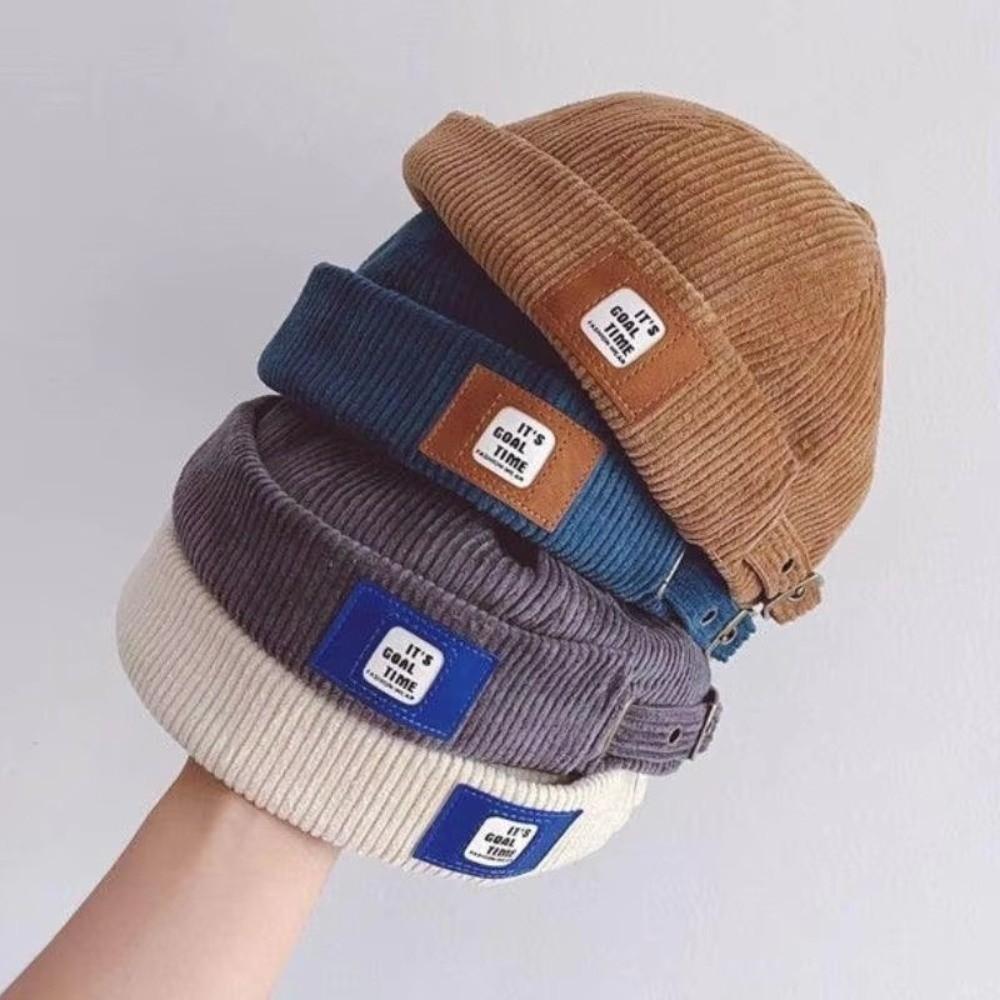Hip Hop Corduroy Beanie Caps Solid Color Vintage Dome Hat Retro Brimless Hat Men Women