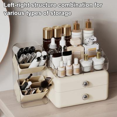 Schreibtisch Kosmetik Aufbewahrungsbox Große Kapazität Kosmetik Organizer mit 2 Schubladen Abnehmbare Mehrfachfach Box Make-up Organizer für Kommode