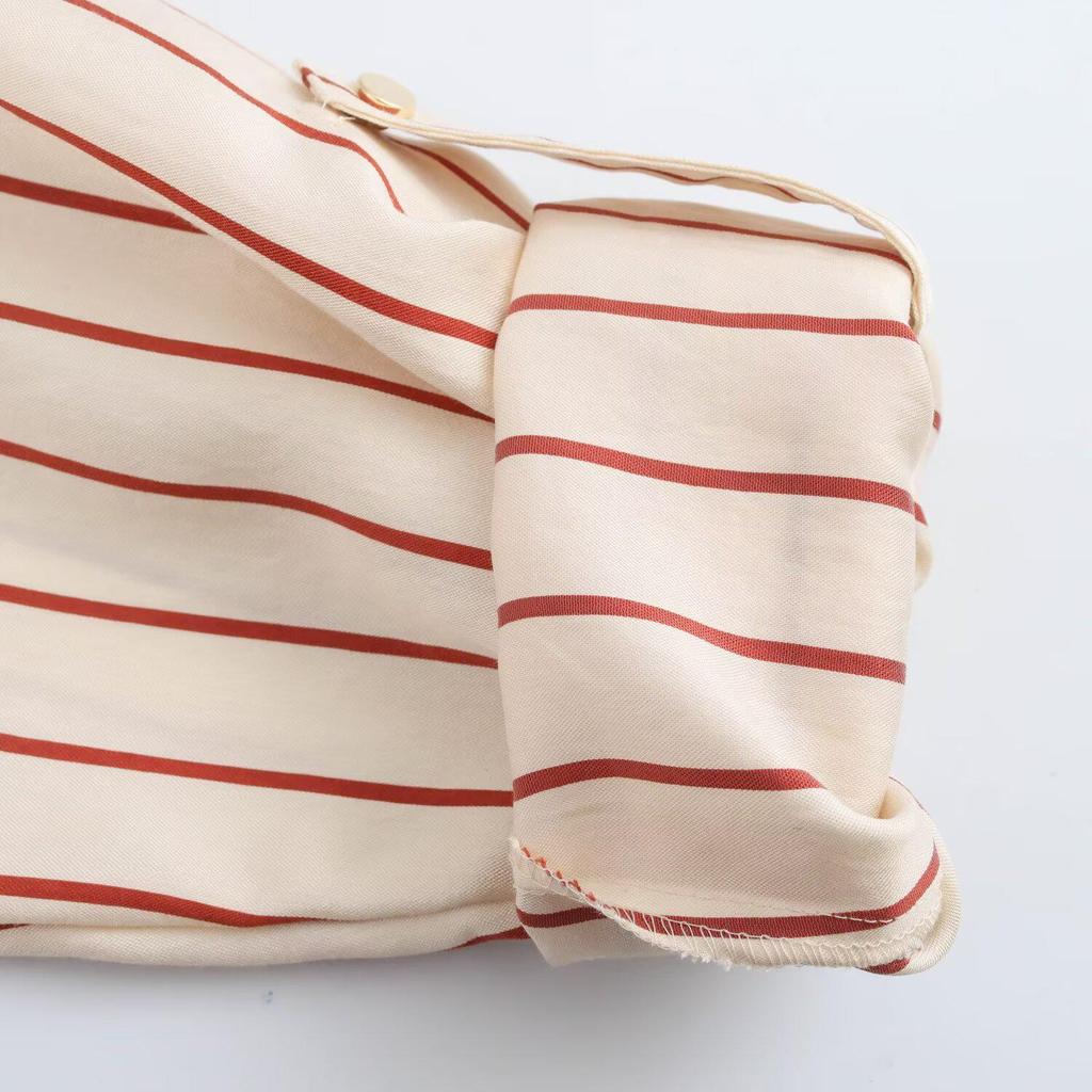 2025 Spring Women's Striped Long-Sleeve Belted Dress with Turn-Down Collar