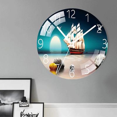 Digitale Wandklok met Laag Geluid, 30cm/12inch Zeilboten Wandklok Quartz Klok Stil Eenvoudige Klok voor Huisdecoratie Kinderkamer