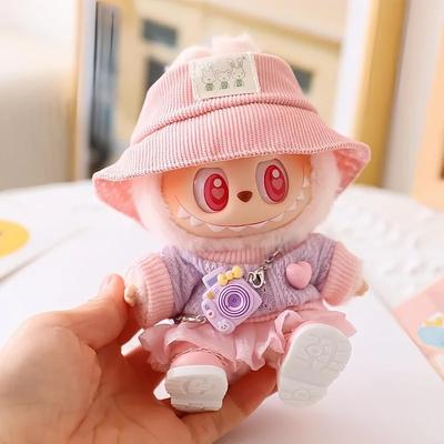 Kawaii Clothing Set for Labubu Dolls Pastel Clothes Dress Hat Outfit for 17cm Labubu Birthday Gift Macaron Doll Accessories