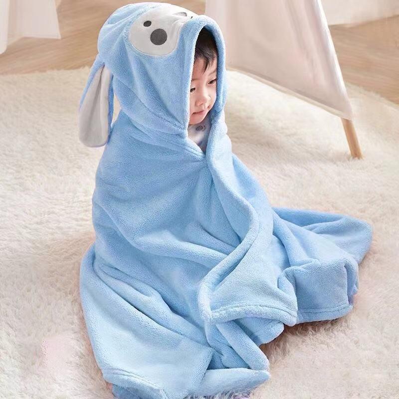 Children's Bath Towels Cape Coral Fleece Baby Baby Hooded Cape Bathrobe Beach Cartoon Can Be Worn Wrap Absorbent