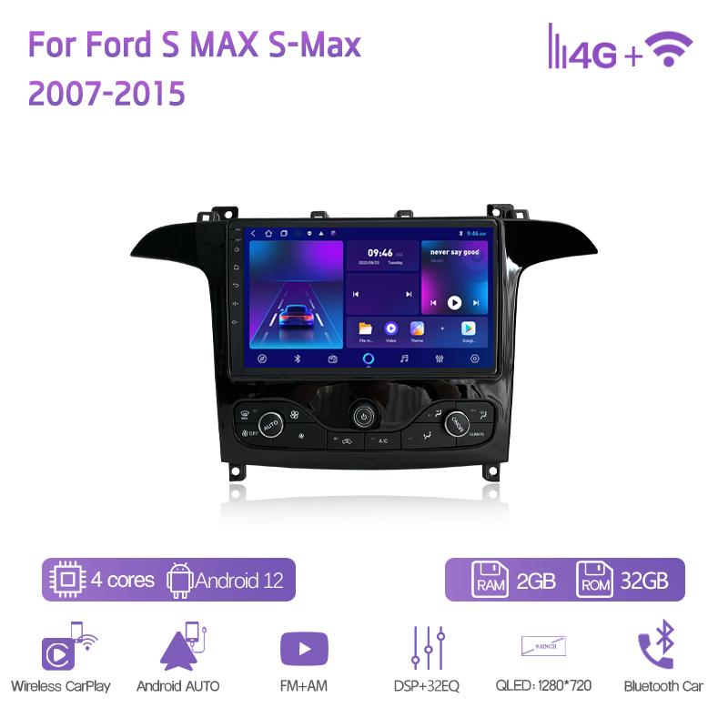 

9 Для Ford S MAX S-Max 2007-2015 Автомобильный мультимедийный видеоплеер GPS-навигация Радио Android12 8+128G 8 ядер CarPlay 4G 360 камера