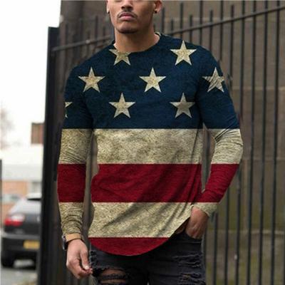 T-shirt con bandiera streetwear, primavera autunno, scollo rotondo, manica lunga, abbigliamento sportivo da uomo, taglie forti, maglietta vintage con stampa 3D