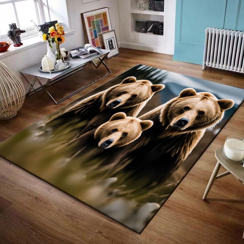 "Brown bear family in forest landscape" Non-slip rug suitable for living room and bedroom sofas