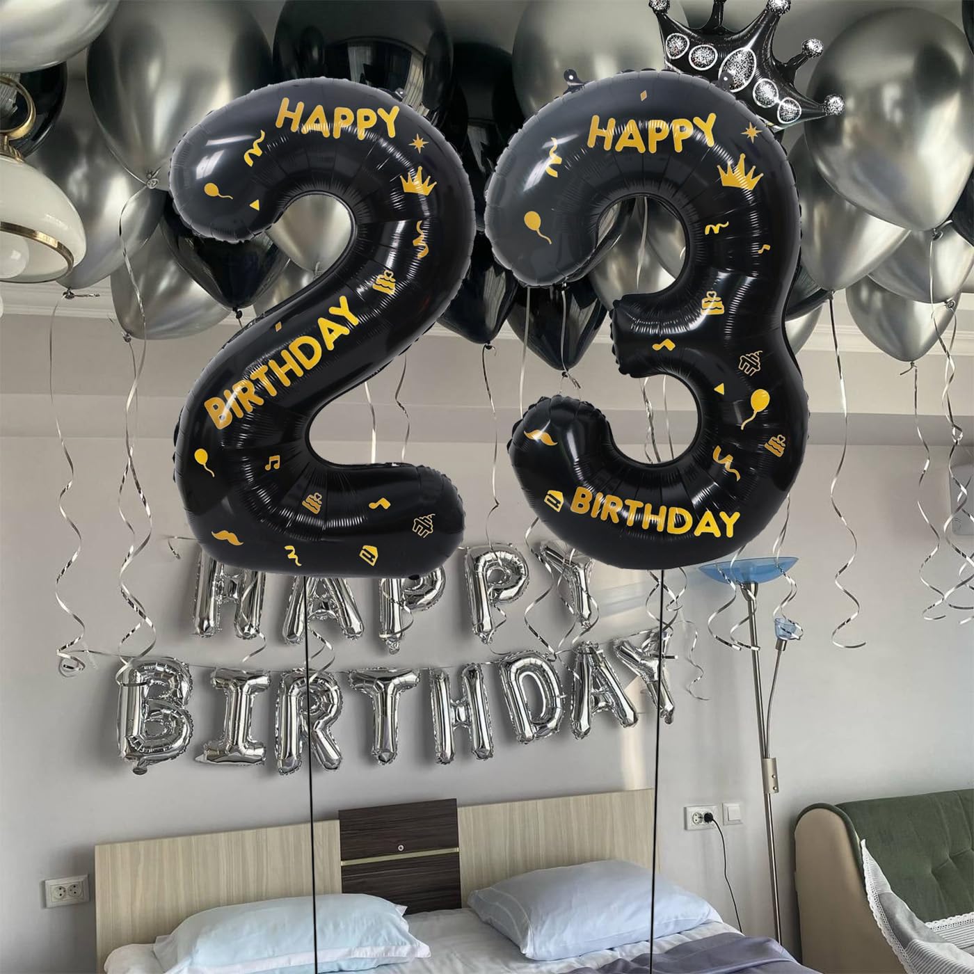 40 Inch Black Foil Balloon Number 23,Crown 23th Birthday Party Decorative Balloons,Number Large Numbers Balloon 23,Girls Boys 23th Birthday