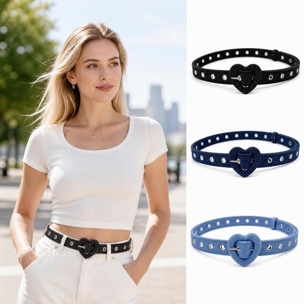 Slim Fit Denim Waist Belt Heart Shape Buckle Fashion Denim Belt For Women Girls