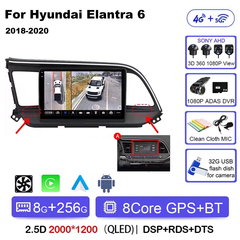 For Hyundai Elantra 6 2018 2019 2020 Car Radio Multimedia Video GPS Android 14 Wireless Apple Carplay QLED Screen Head Unit