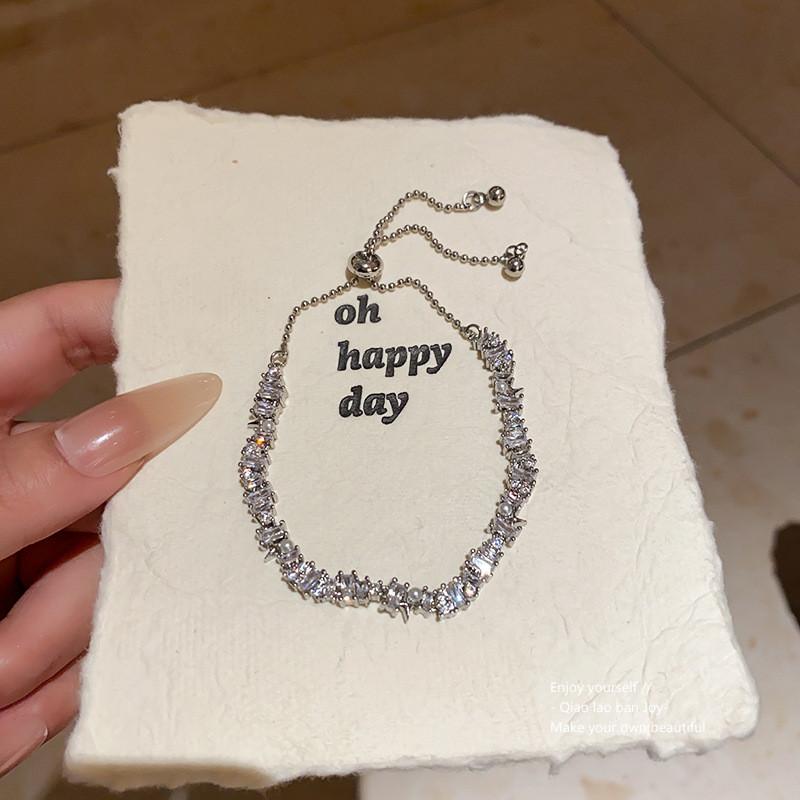 No Ip Included Womens Geometric Pearl Bracelet With Zirconia Accents For Fashion And Gift