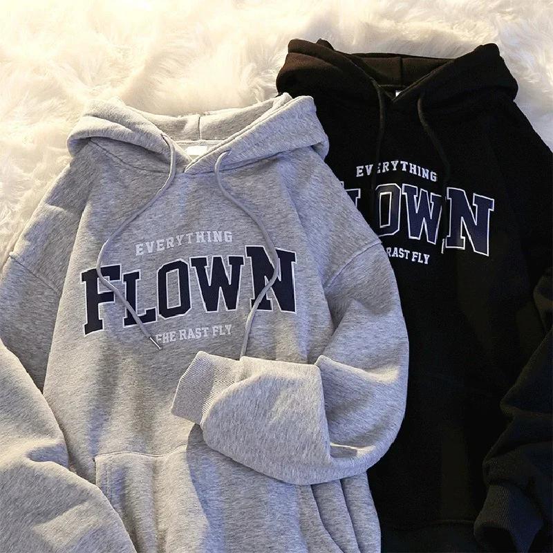 Korean Style Fleece Harajuku Retro Printed Y2k Hoodie Sweater Men Women Loose Bf Style Couple Long-Sleeved Pullover Clothing