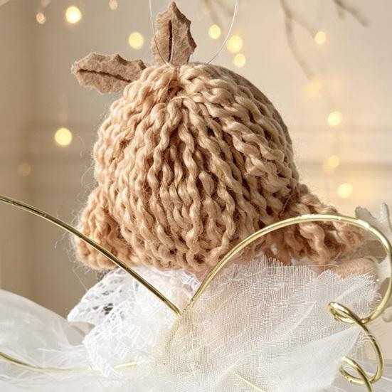 Elegant Christmas Room Furnishings Angel Doll Hanging Ornaments with Lace Mesh And Glitter Wings for Fairy Tale Style Tree Decoration, Fabric Pendant