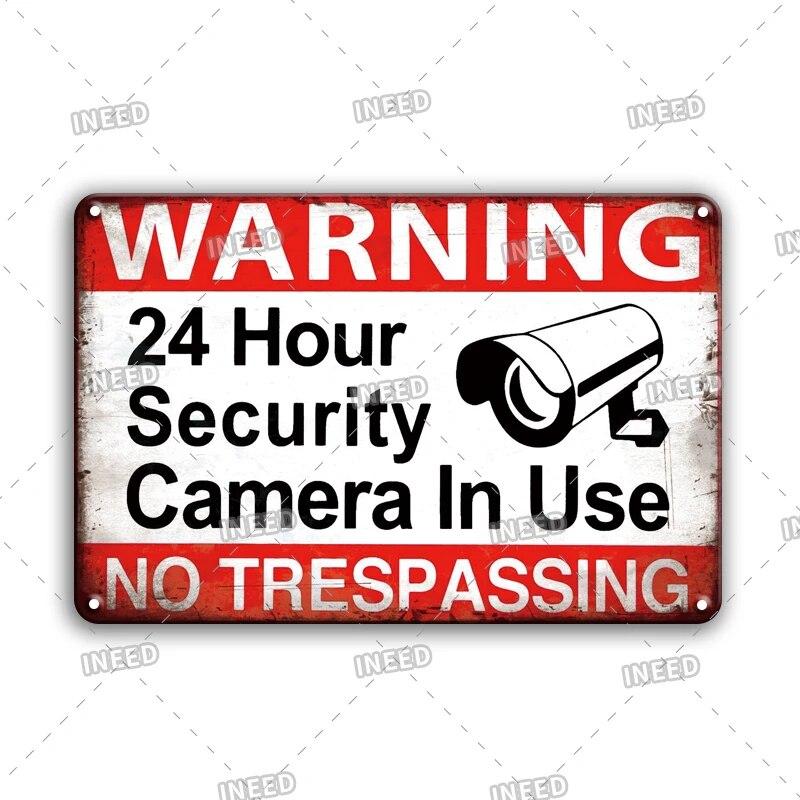 Warning Tin Sign Caution Decoraitve Plaque No Trespassing Retro Metal Vintage Plate Garden Man Cave Club Home Shop Wall Decor