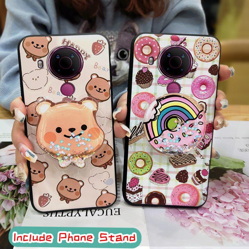 Quicksand Kickstand Phone Case For Nokia 5.4 Phone Lens Protection Cartoon Soft Case Dirt-resistant Durable Protective